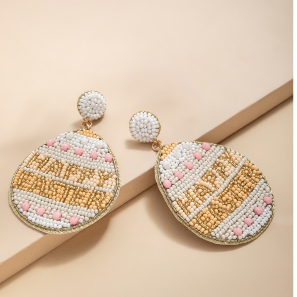 NWT Francesca's Collections Beaded Drop Earrings - White, Pink & Gold